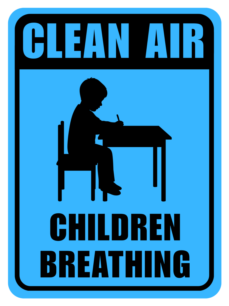 Traffic-style sign clean air, children breathing